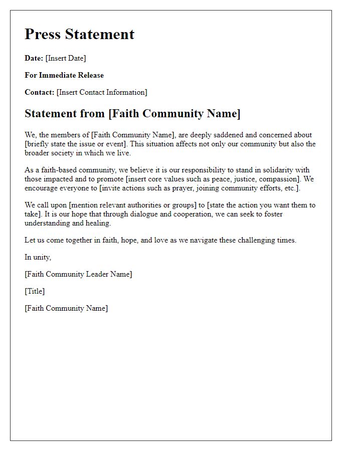 Letter template of faith community press statement