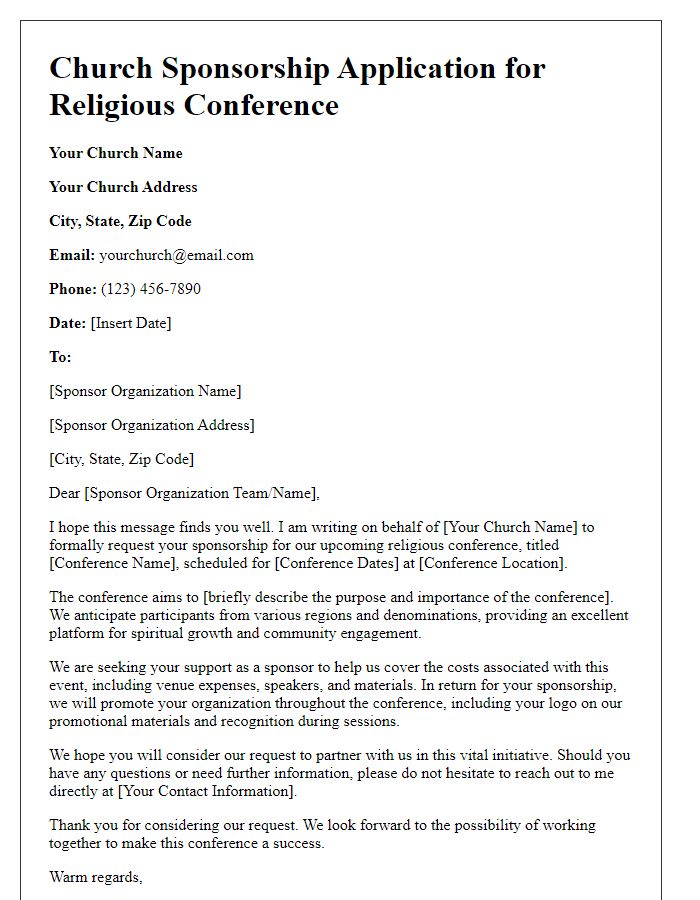 Letter template of church sponsorship application for religious conference