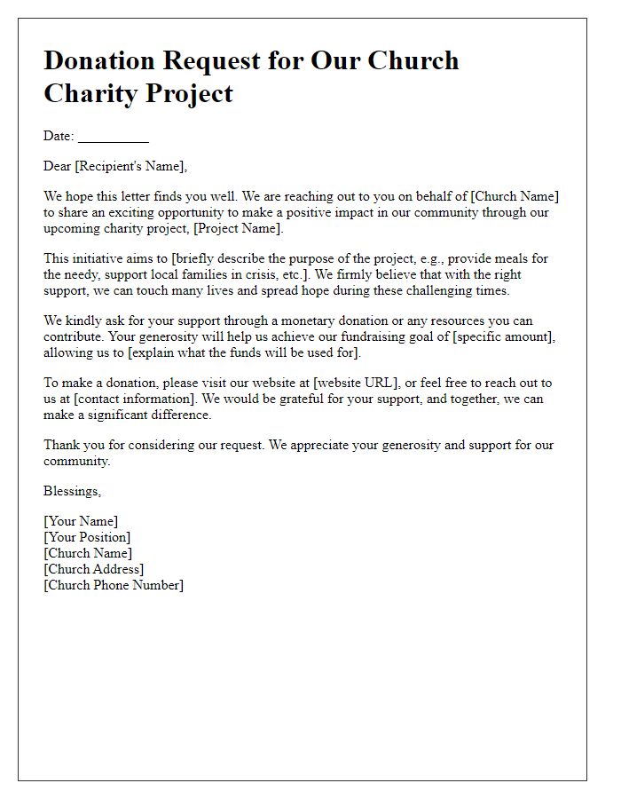 Letter template of donation for church charity project