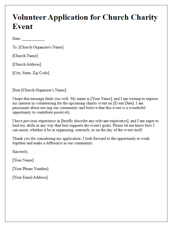 Letter template of volunteering for church charity events