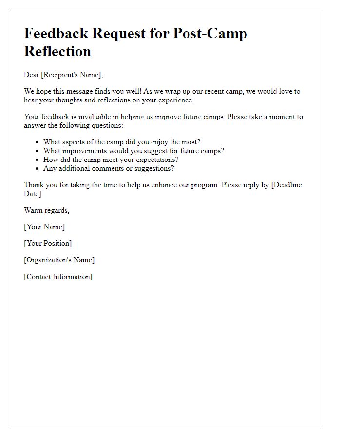 Letter template of Feedback Request for Post-Camp Reflection