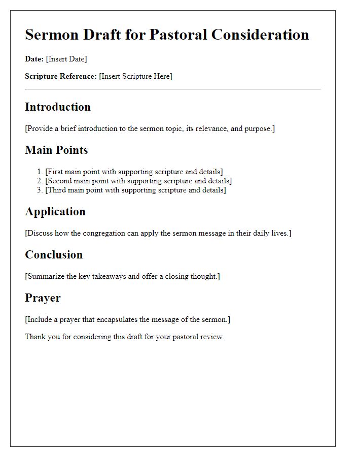 Letter template of sermon draft for pastoral consideration