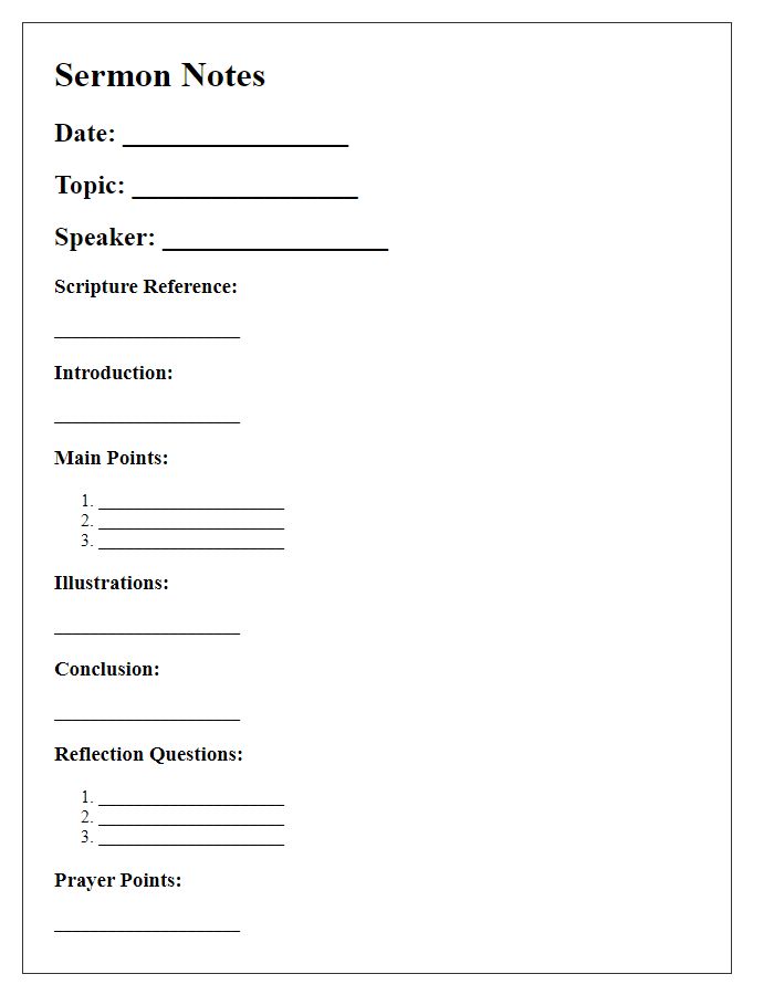 Letter template of sermon notes for teaching sessions