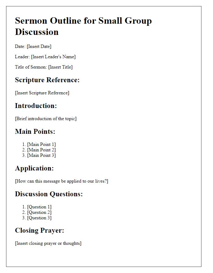 Letter template of sermon outline for small group discussion