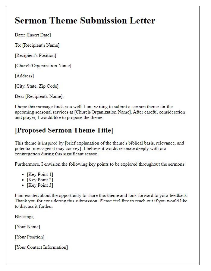 Letter template of sermon theme submission for seasonal services