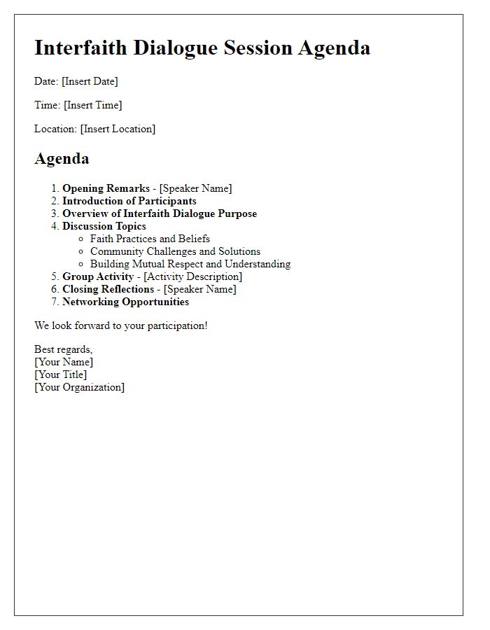 Letter template of agenda for interfaith dialogue session