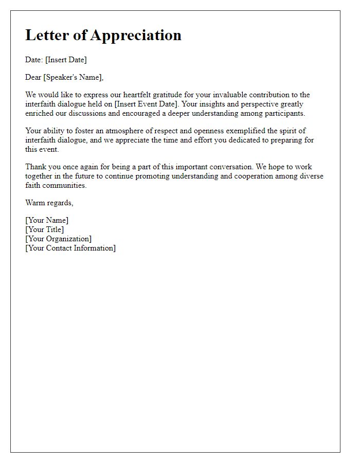 Letter template of appreciation for interfaith dialogue speakers