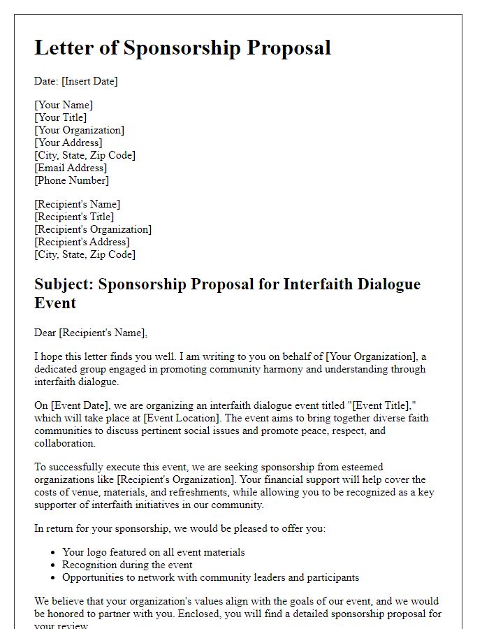 Letter template of sponsorship proposal for interfaith dialogue event