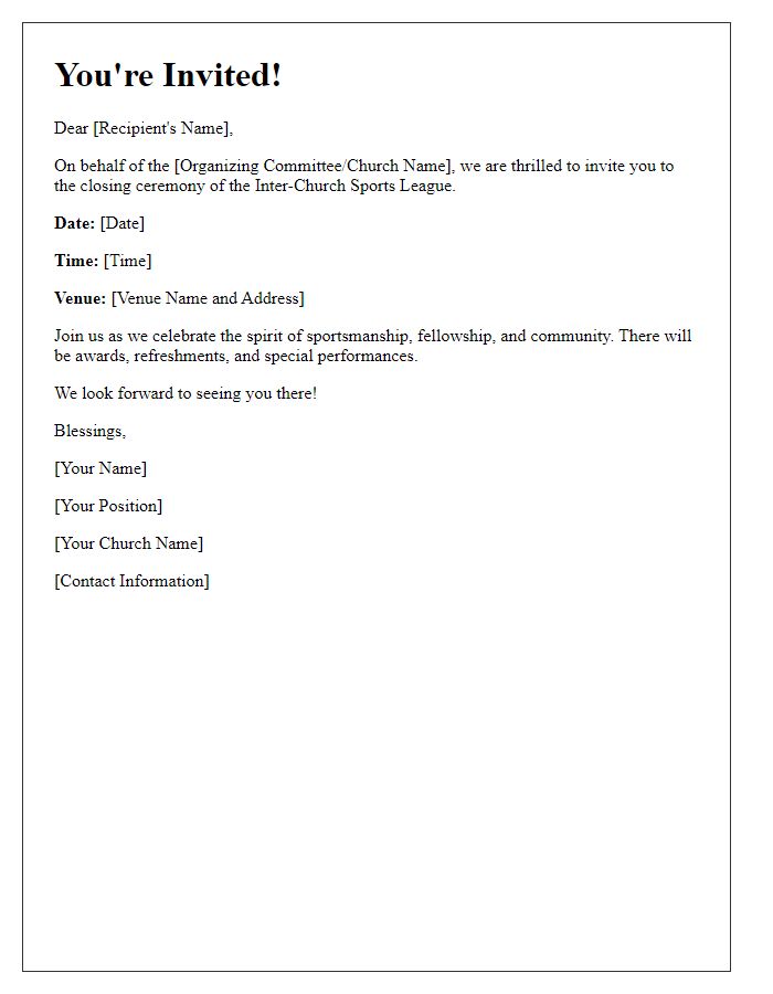 Letter template of inter-church sports league closing ceremony invitation