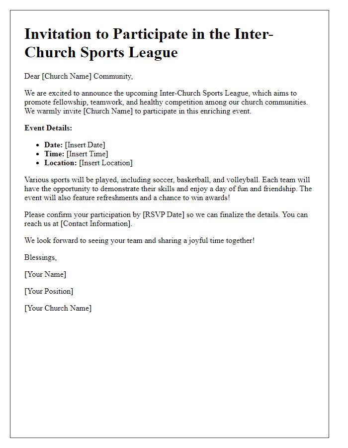 Letter template of inter-church sports league invitation to participate