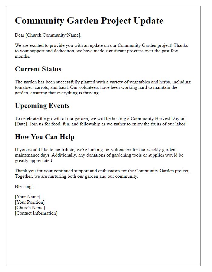 Letter template of church community garden project update