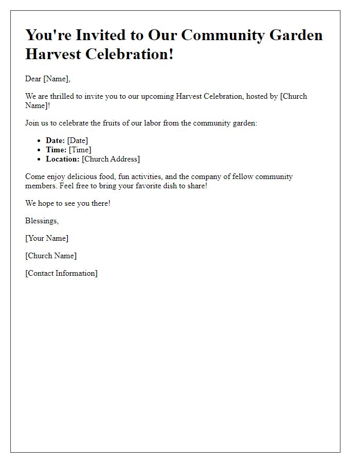 Letter template of community garden harvest celebration invitation by church