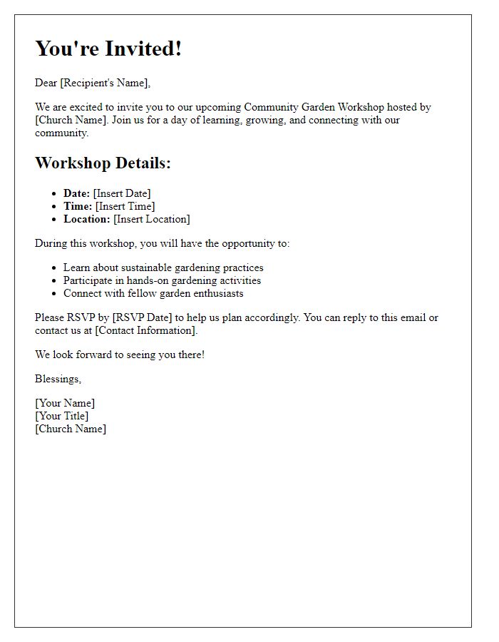 Letter template of community garden workshop invitation by church