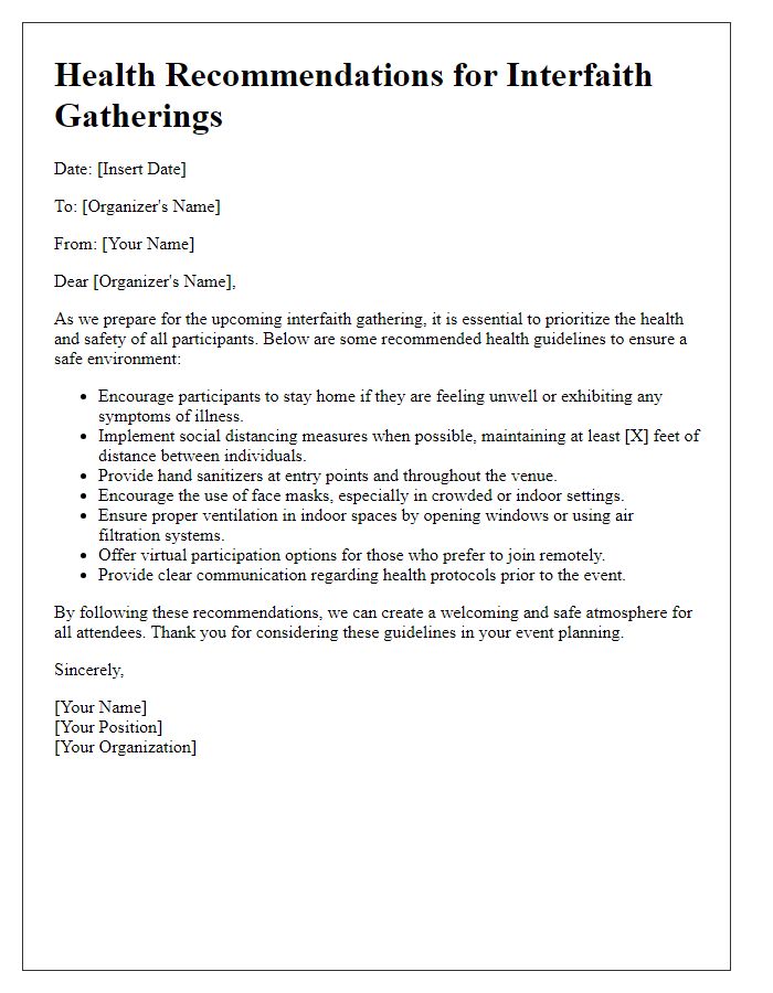 Letter template of health recommendations for interfaith gatherings.