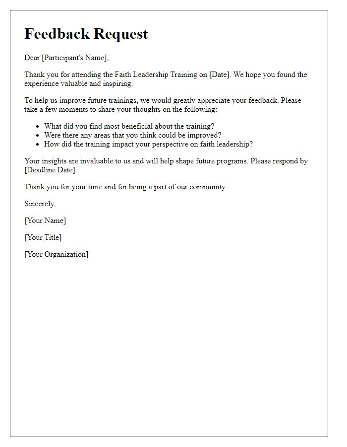 Letter template of feedback request post faith leadership training