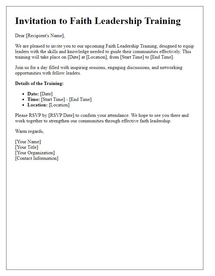 Letter template of invitation for faith leadership training