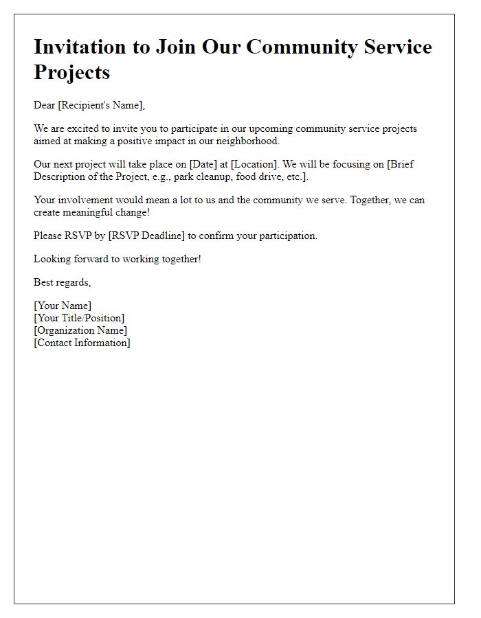 Letter template of community service invitation to future projects