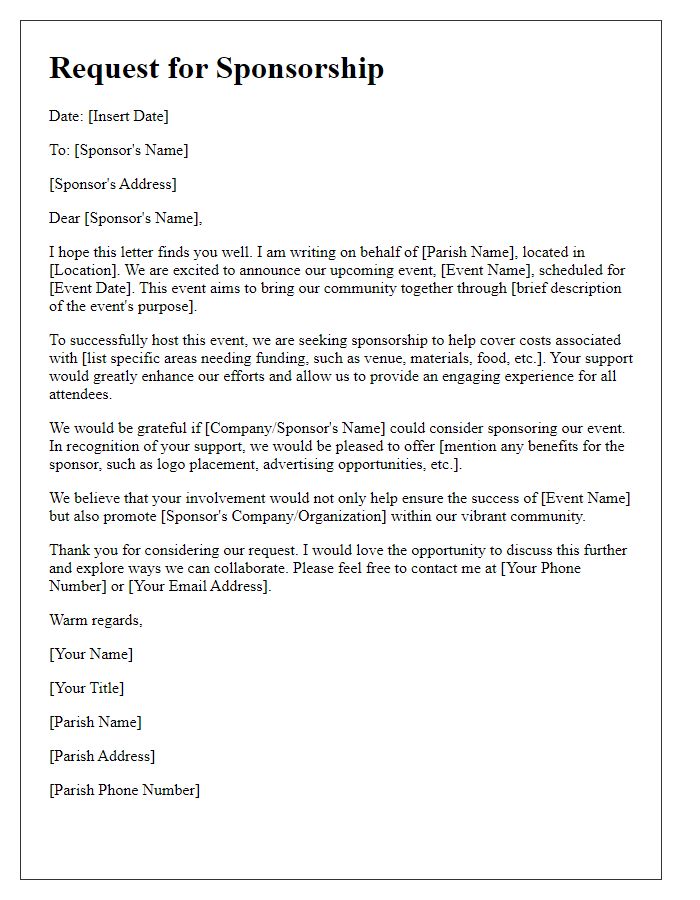 Letter template of sponsorship request for parish events.