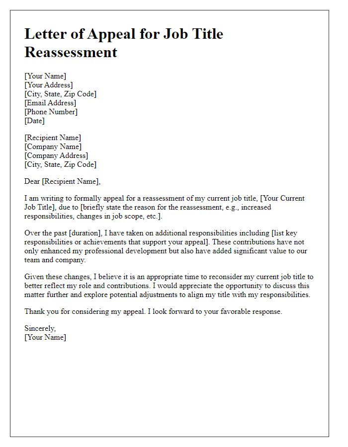 Letter template of appeal for job title reassessment