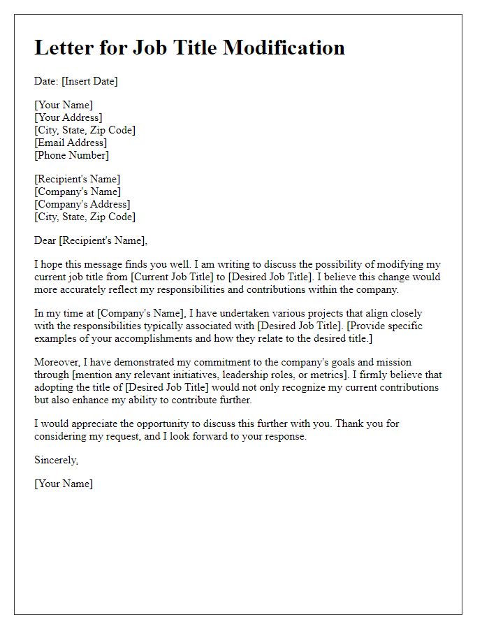 Letter template of lobbying for desired job title modification