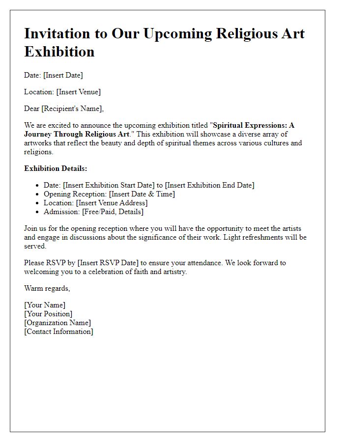 Letter template of exhibition program announcement for religious art