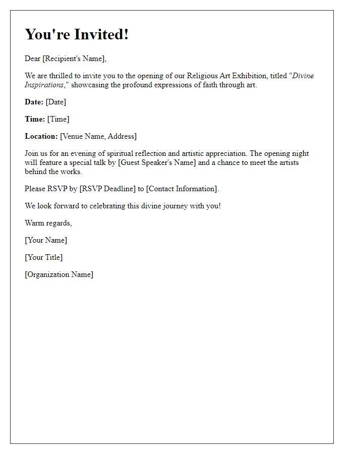 Letter template of invitation for religious art exhibition opening