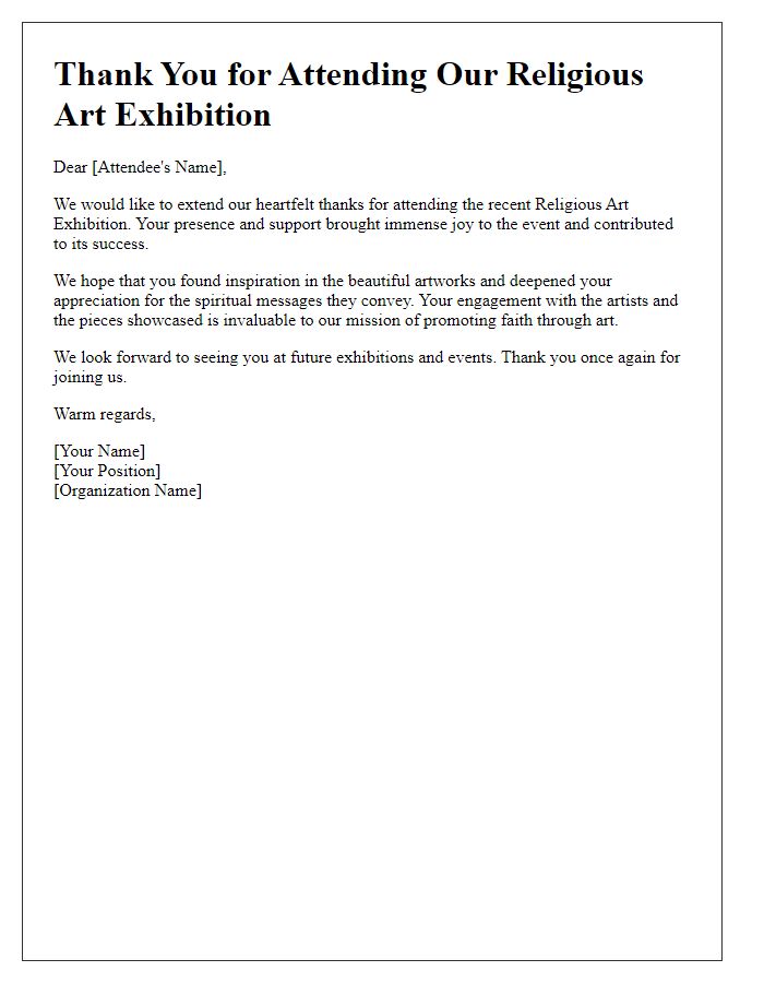 Letter template of thank you note for religious art exhibition attendees