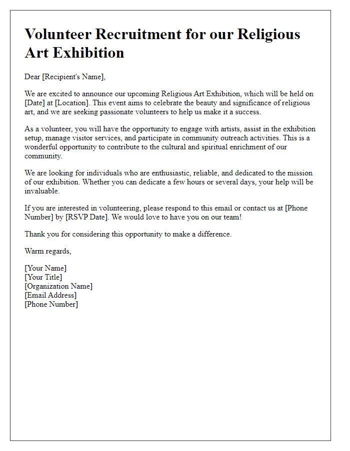 Letter template of volunteer recruitment for religious art exhibition