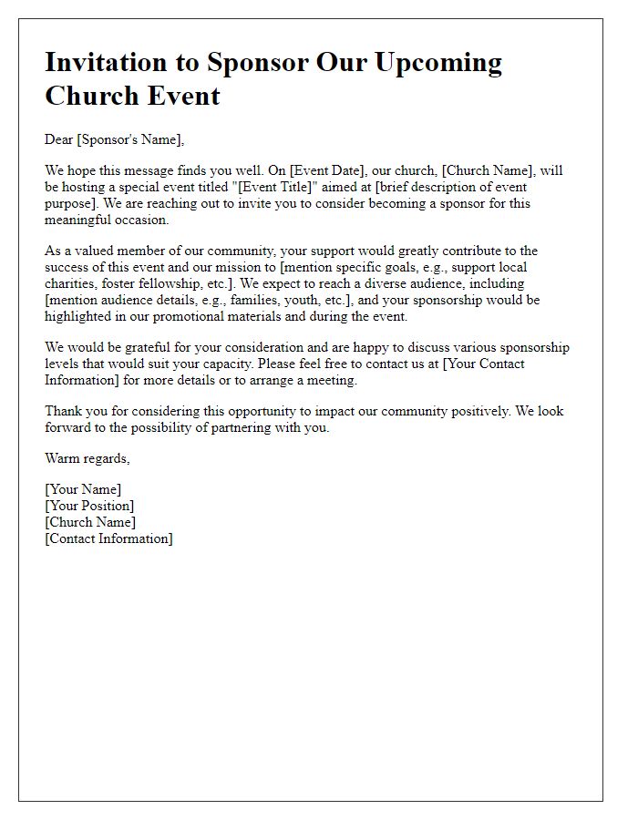 Letter template of invitation for local church event sponsorship.