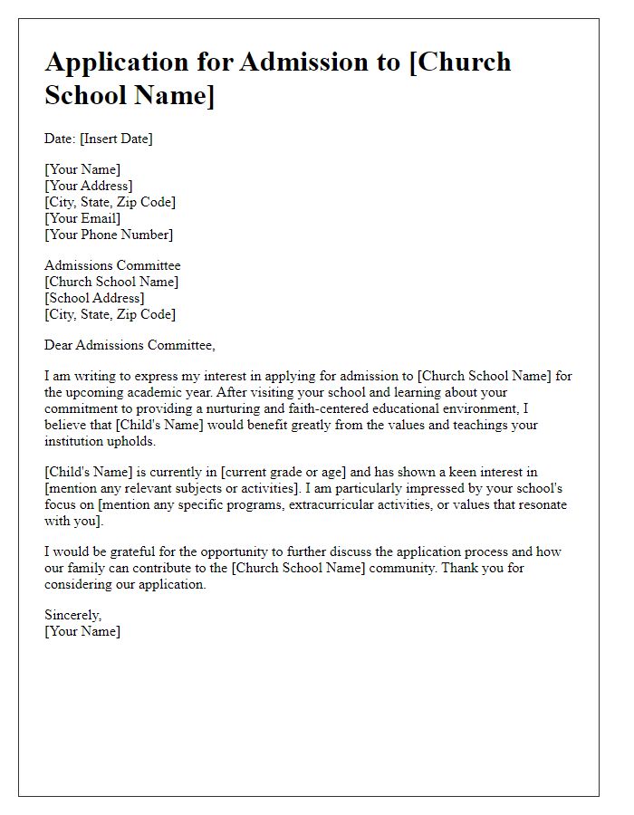 Letter template of church school interested applicant