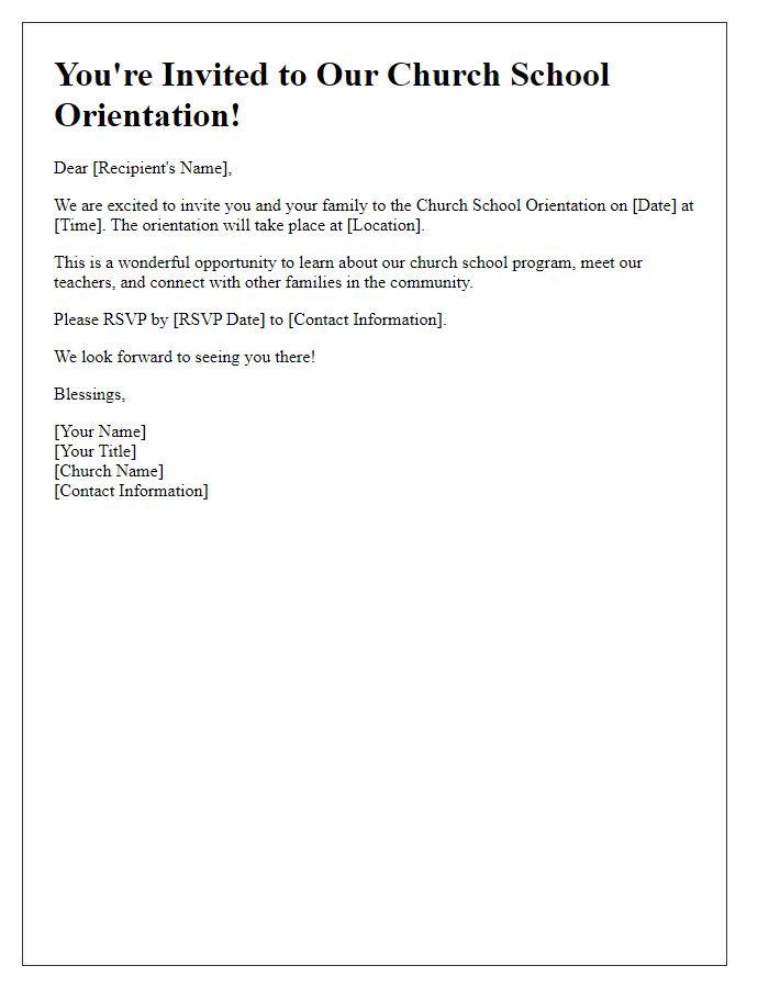 Letter template of church school orientation invitation