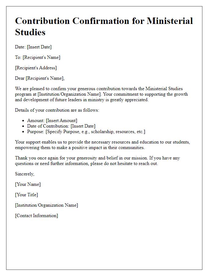 Letter template of Contribution Confirmation for Ministerial Studies