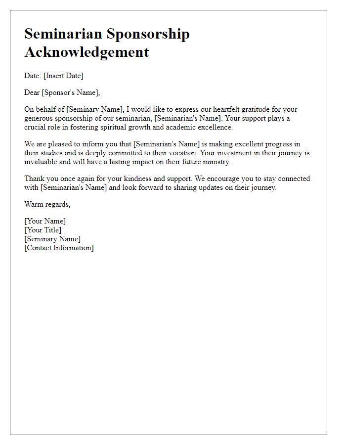 Letter template of Seminarian Sponsorship Acknowledgement