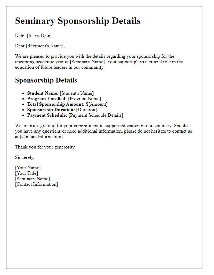 Letter template of Seminary Sponsorship Details