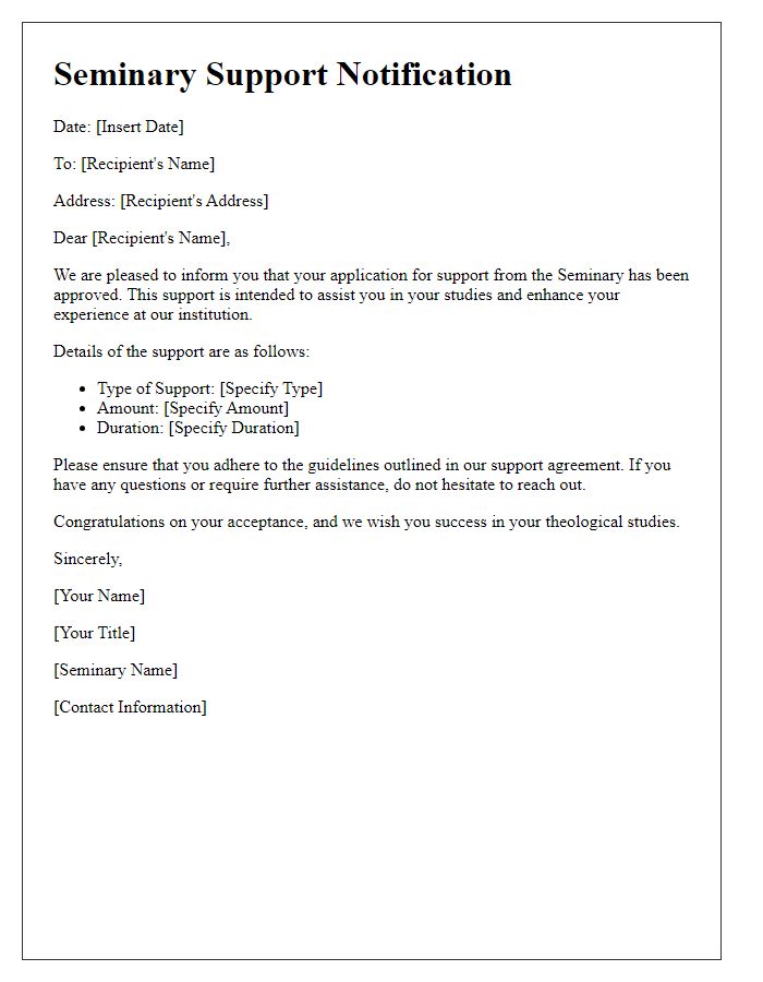 Letter template of Seminary Support Notification