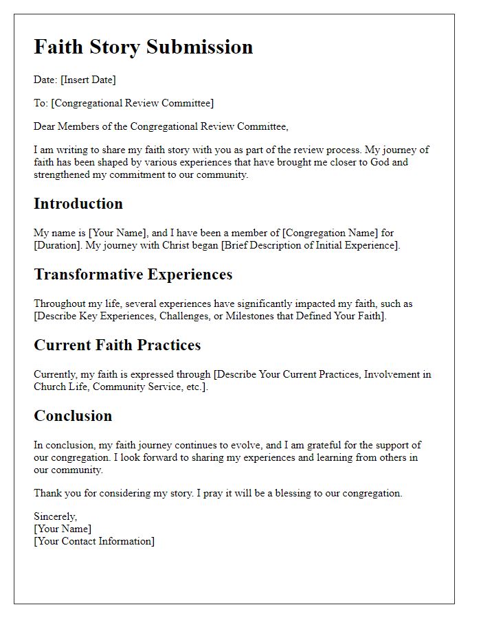 Letter template of Faith Story for Congregational Review