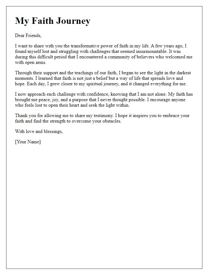 Letter template of Inspirational Faith Testimonial for Website