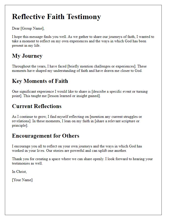 Letter template of Reflective Faith Testimony for Small Groups