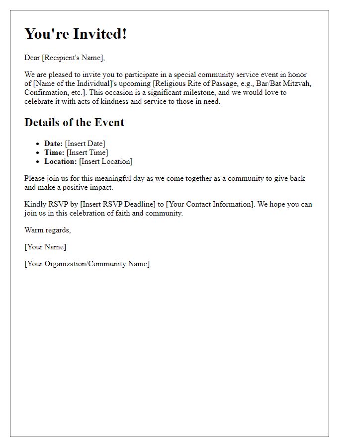 Letter template of religious rite of passage community service invitation