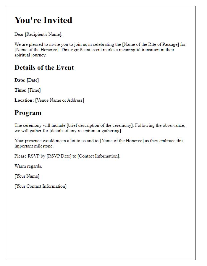 Letter template of religious rite of passage observance invitation