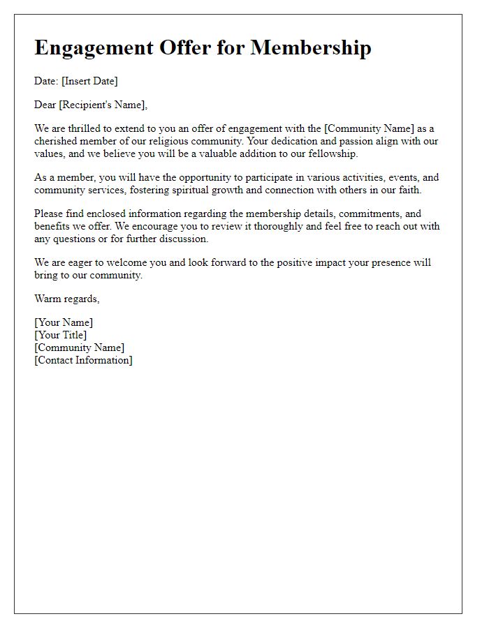 Letter template of engagement offer for religious community membership