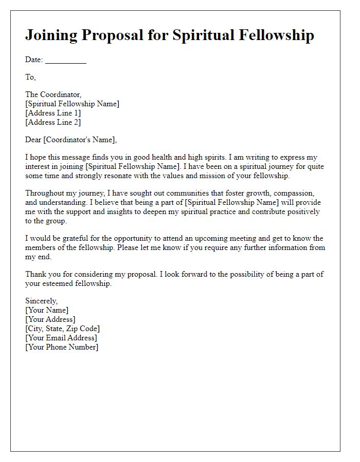 Letter template of joining proposal for spiritual fellowship