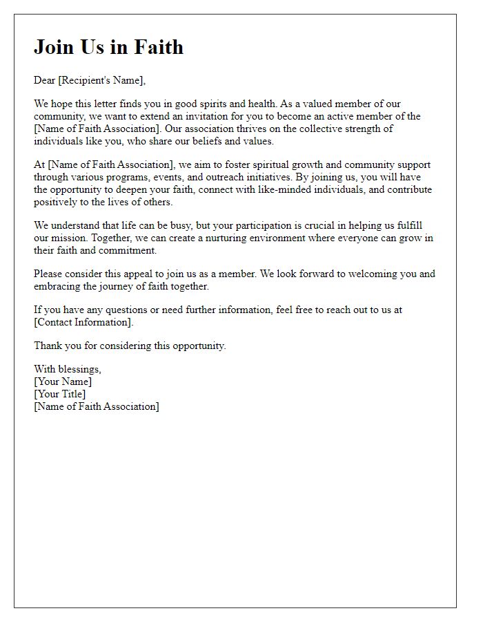 Letter template of membership appeal for faith association