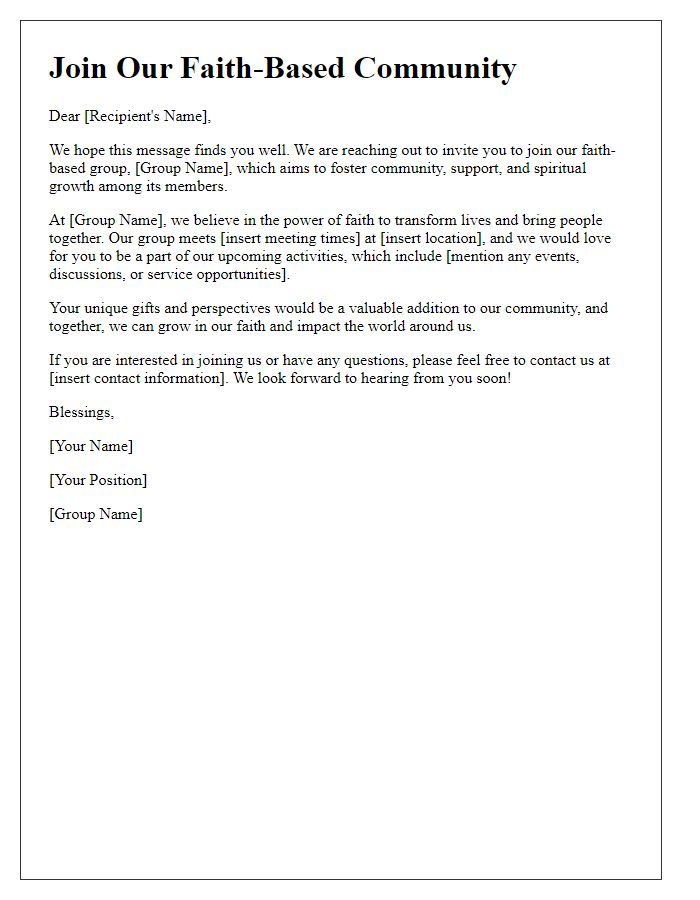 Letter template of outreach for joining our faith-based group