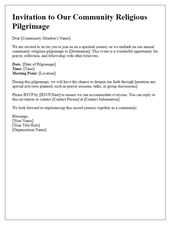 Letter template of invitation for a community religious pilgrimage experience.