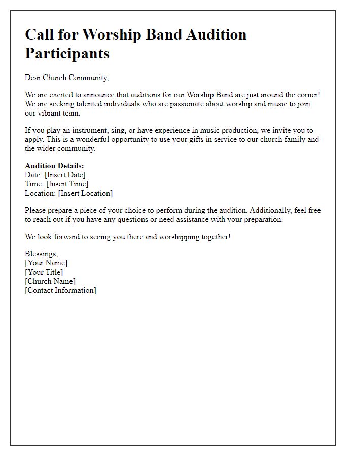 Letter template of appeal for worship band audition participants