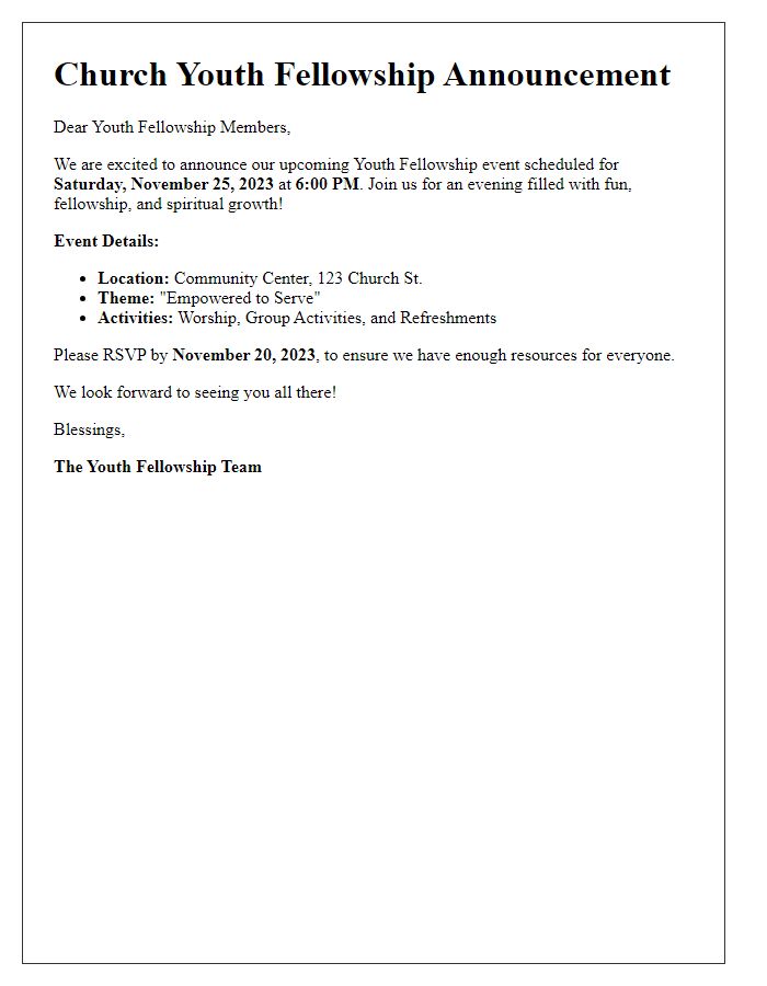 Letter template of church youth fellowship announcement