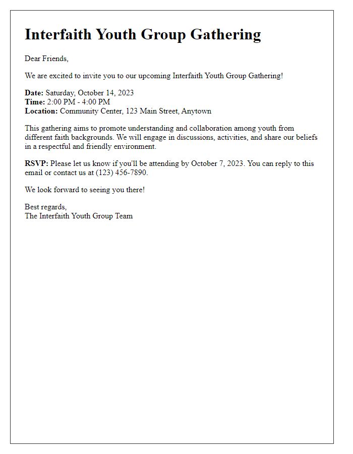 Letter template of interfaith youth group gathering notice