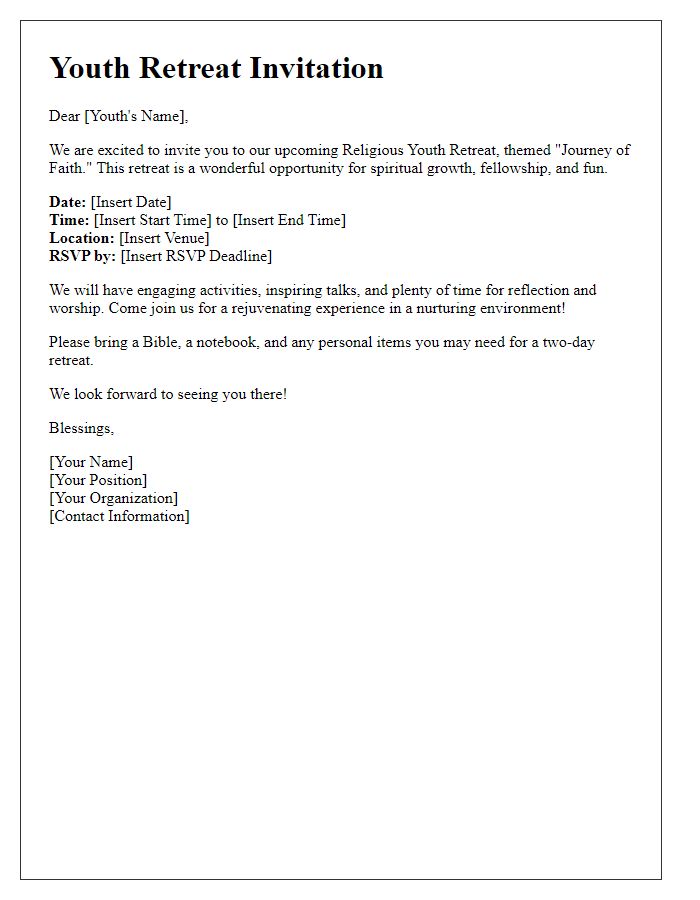 Letter template of religious youth retreat invitation