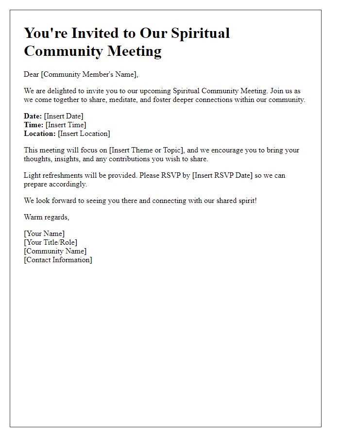 Letter template of spiritual community meeting invitation